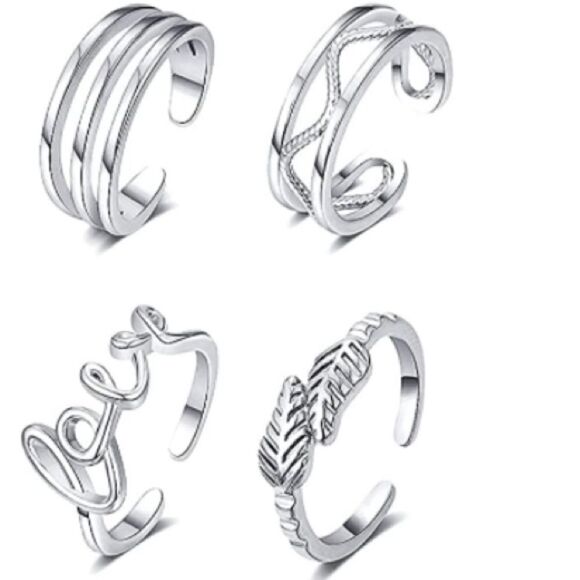 18K White Gold Adjustable Boho Open Toe Rings - Set of 20 - Picture 2 of 11